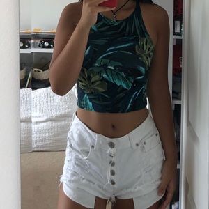 American Apparel Jungle Print Crop Halter Top